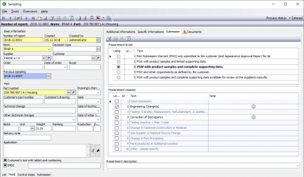 General information of the performed presentation of a part for serial production release