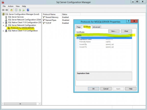 Configuration Manager - Přiřazení certifikátu na instanci